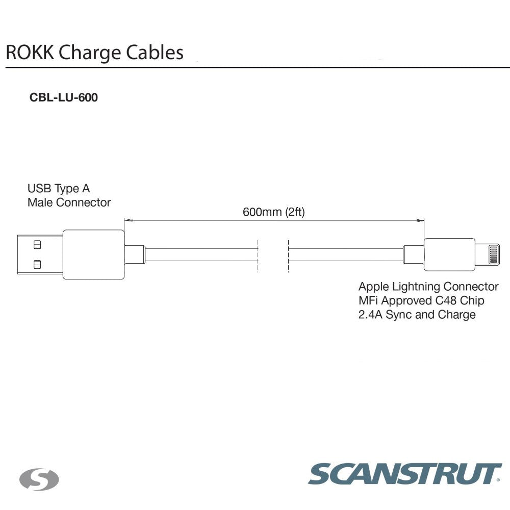 Rokk CBL-LU-600 USB to Apple Lightning Charge & Sync Cable - 0.6m