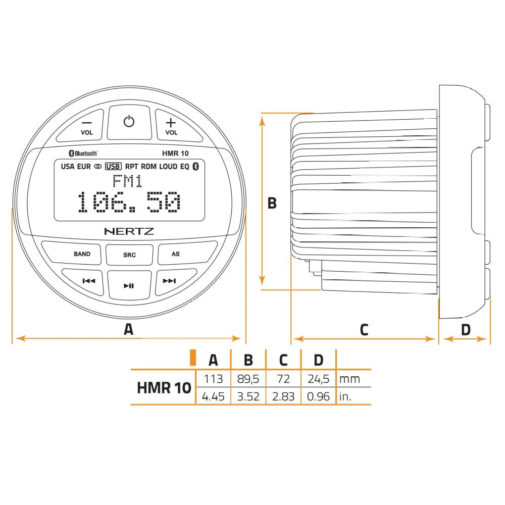 Hertz HMR10 - IP66 Marine Stereo with Bluetooth