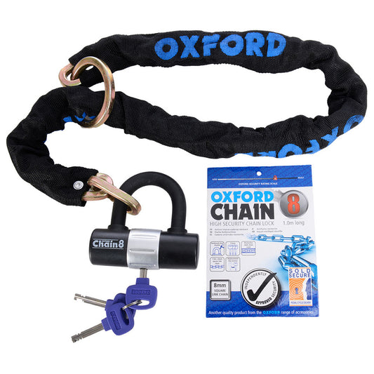 Oxford GP Chain8 Chainlock & Mini Shackle - 8mm x 1.0m