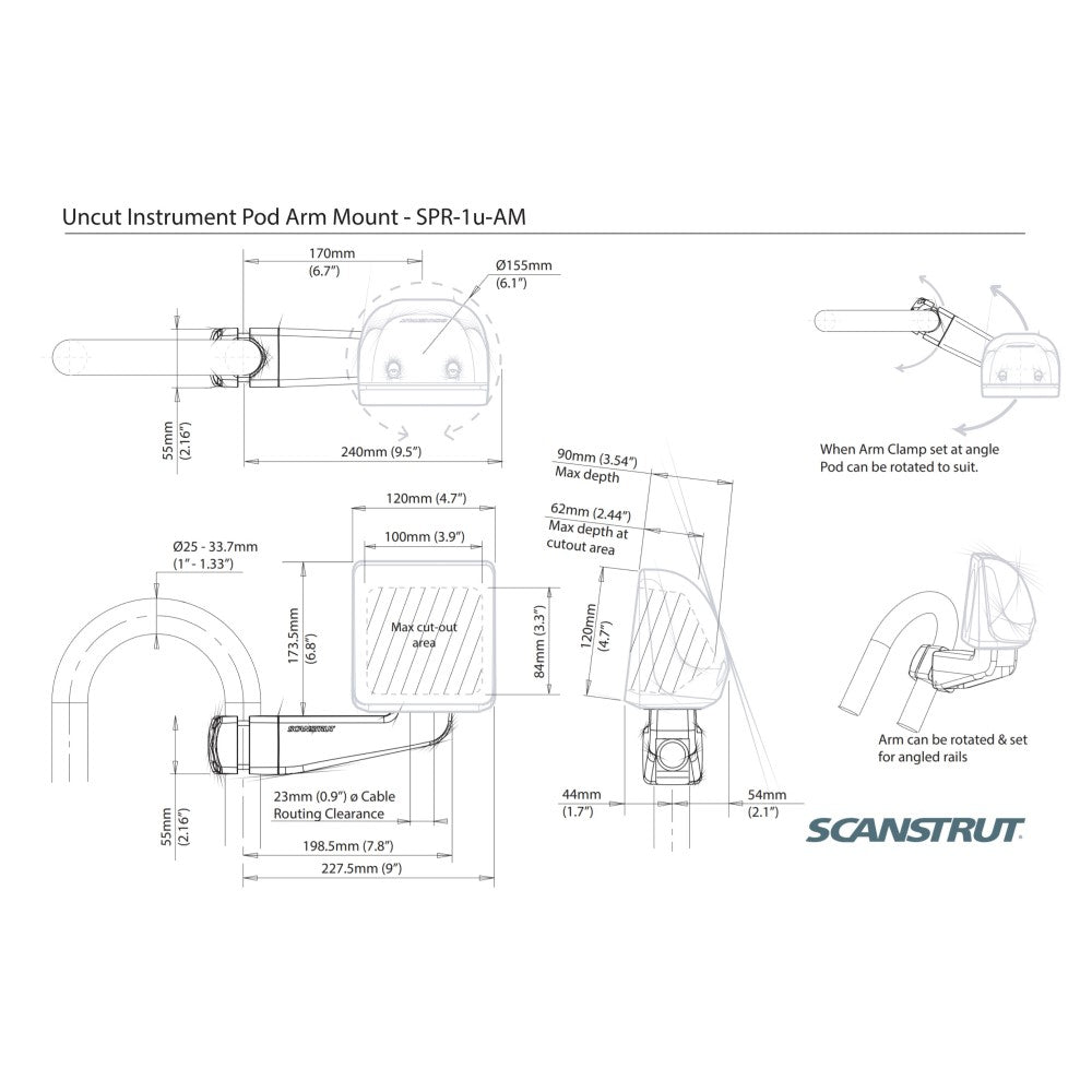 Scanstrut SPR-1u-AM Uncut Instrument Pod Arm Mount