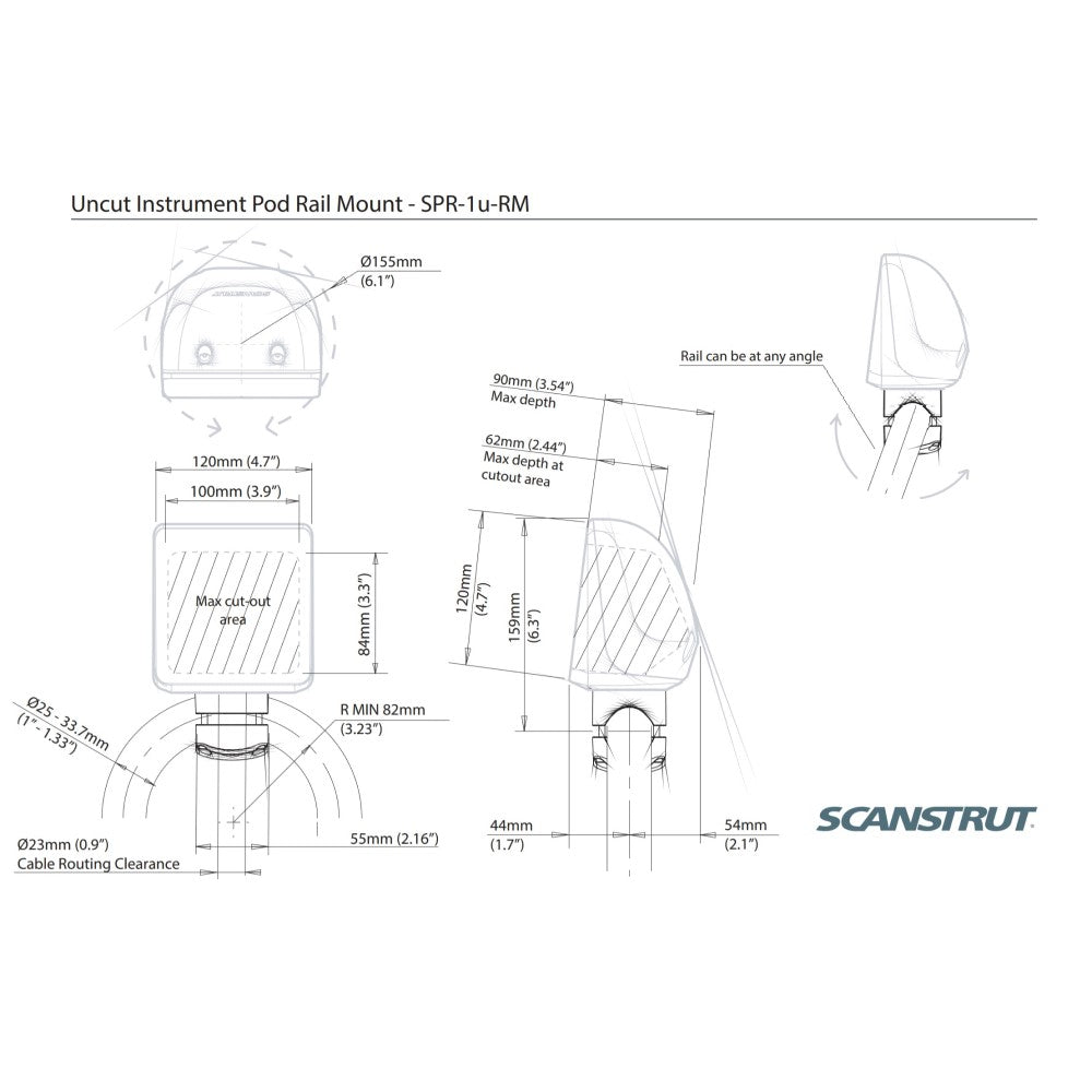 Scanstrut SPR-1u-RM Uncut Instrument Pod Rail Mount