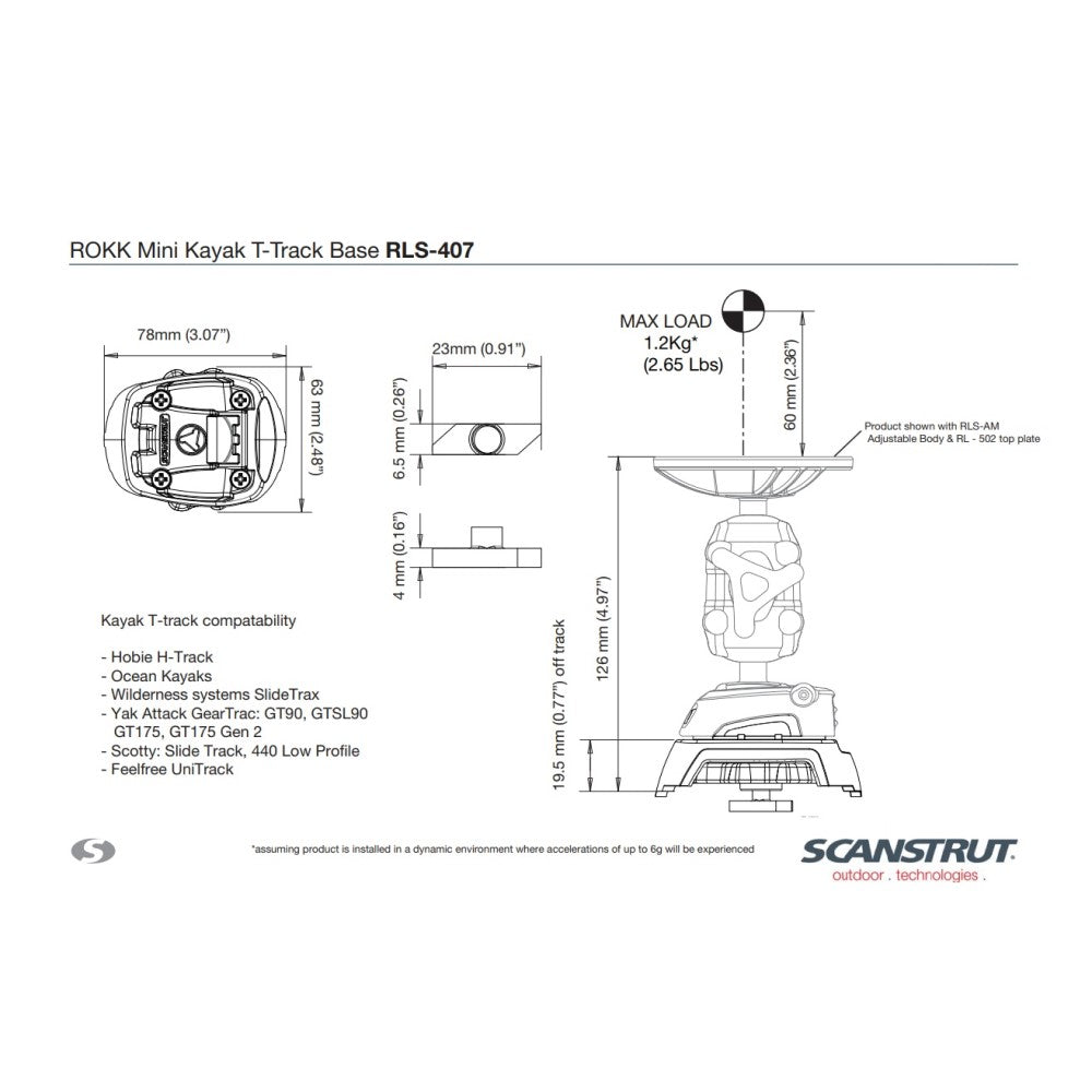 Rokk Mini RLS-407 - Kayak T-Track Base